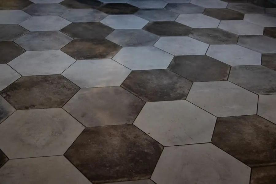 Grey hexagon porcelain floor tiles
